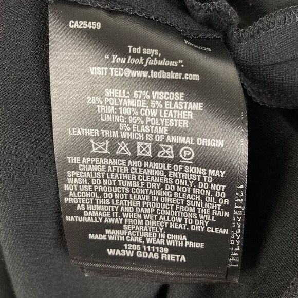 Ted Baker Rieta Black Leather Peplum Cap Sleeves Midi Dress Padded Shoulder US 4 - Picture 4 of 7